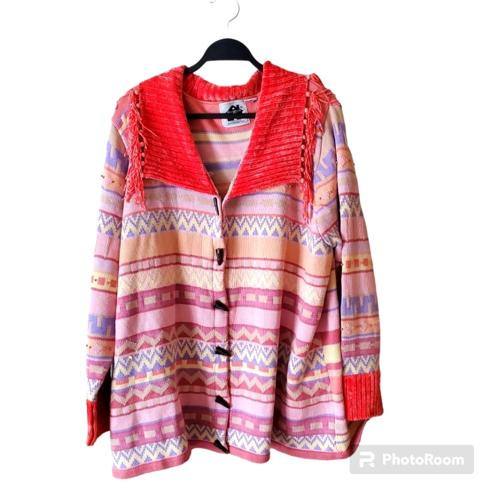 Storybook Knits Pink Multi-Color Patterned Cardigan Sweater